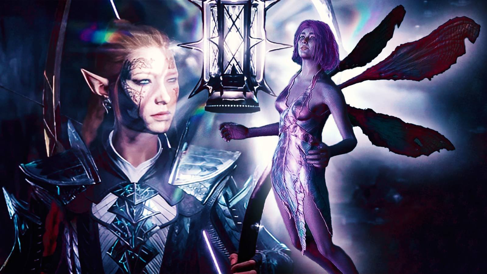 A player holding a Moonlantern in Baldur's Gate 3, with a pixie in the foreground.