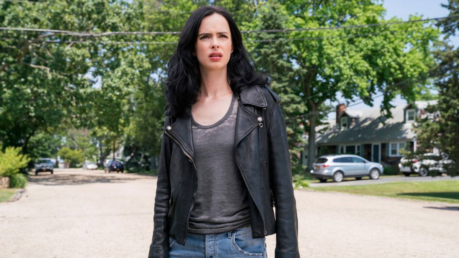 Krysten Ritter looking shocked as Jessica Jones in the MCU