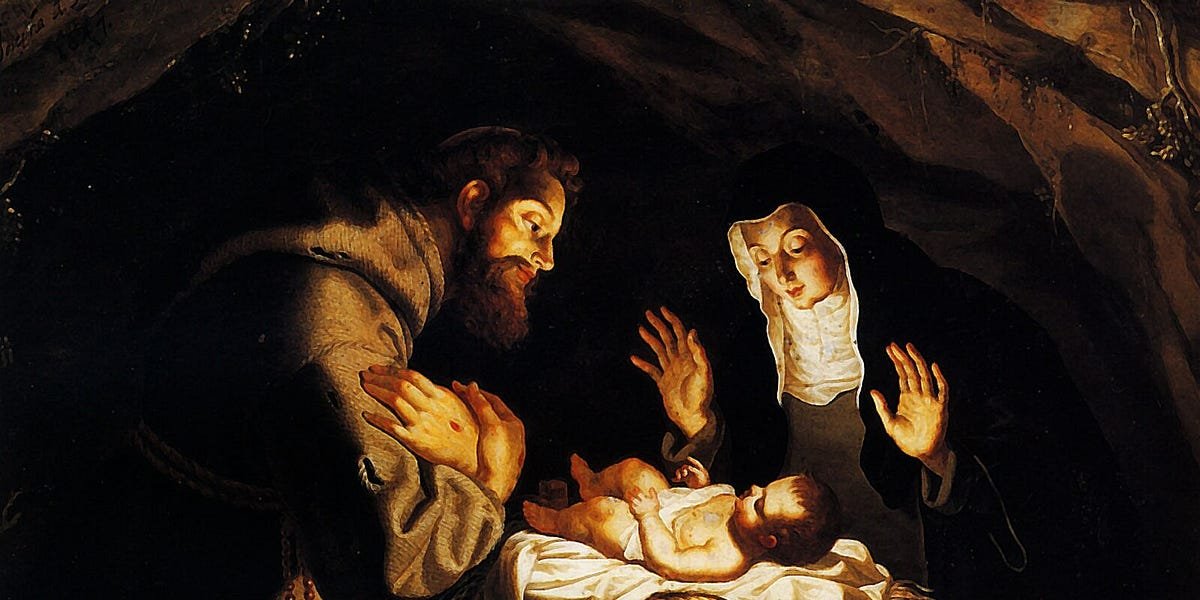 Josefa de Óbidos: São Francisco de Assis e Santa Clara adorando o menino Jesus na manjedoura, c...