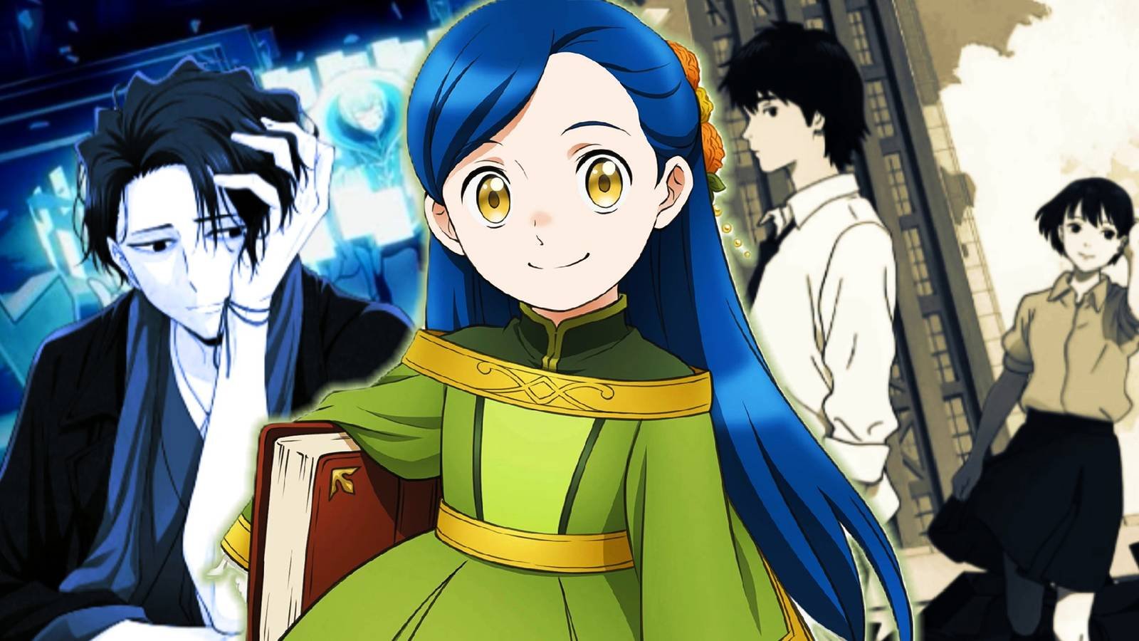 Rosemyne from Ascendance of a Bookworm in front of characters from No Longer Allowed in Another W...