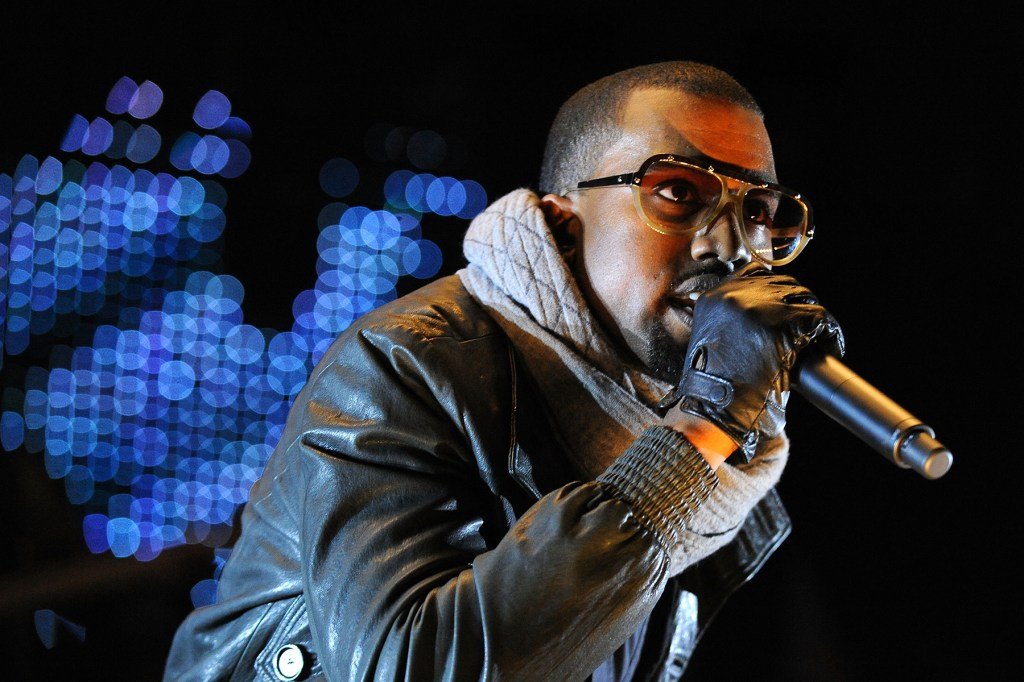 Kanye West performs on stage at the Melbourne stop of the Good Vibrations Festival 2008 at the Si...