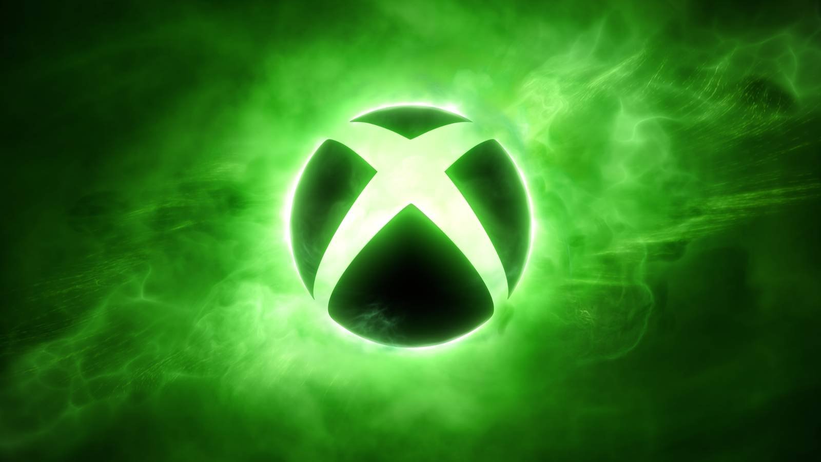 The black Xbox logo is surrounded by bright green smoke.