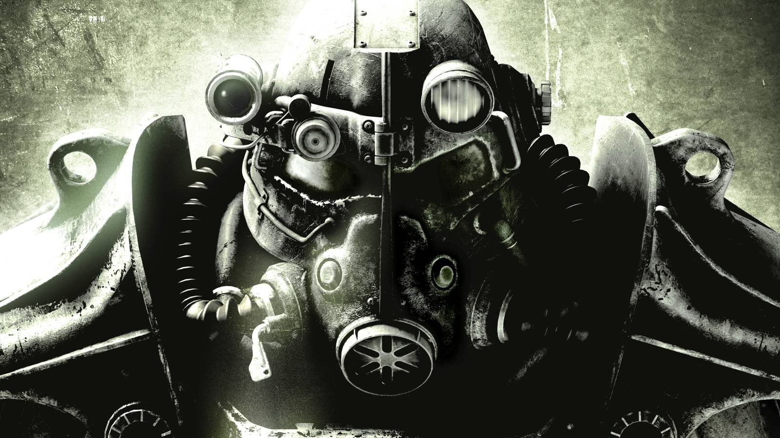 Fallout 3 cover art showing a set of Power Armor in a green monochrome tint.