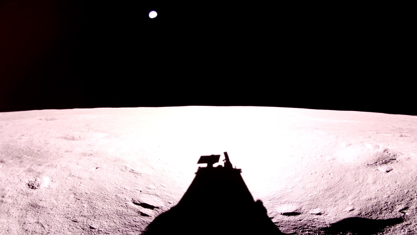 Blue Ghost’s shadow stretches across the moon’s surface after the Firefly Aerospace lander to...