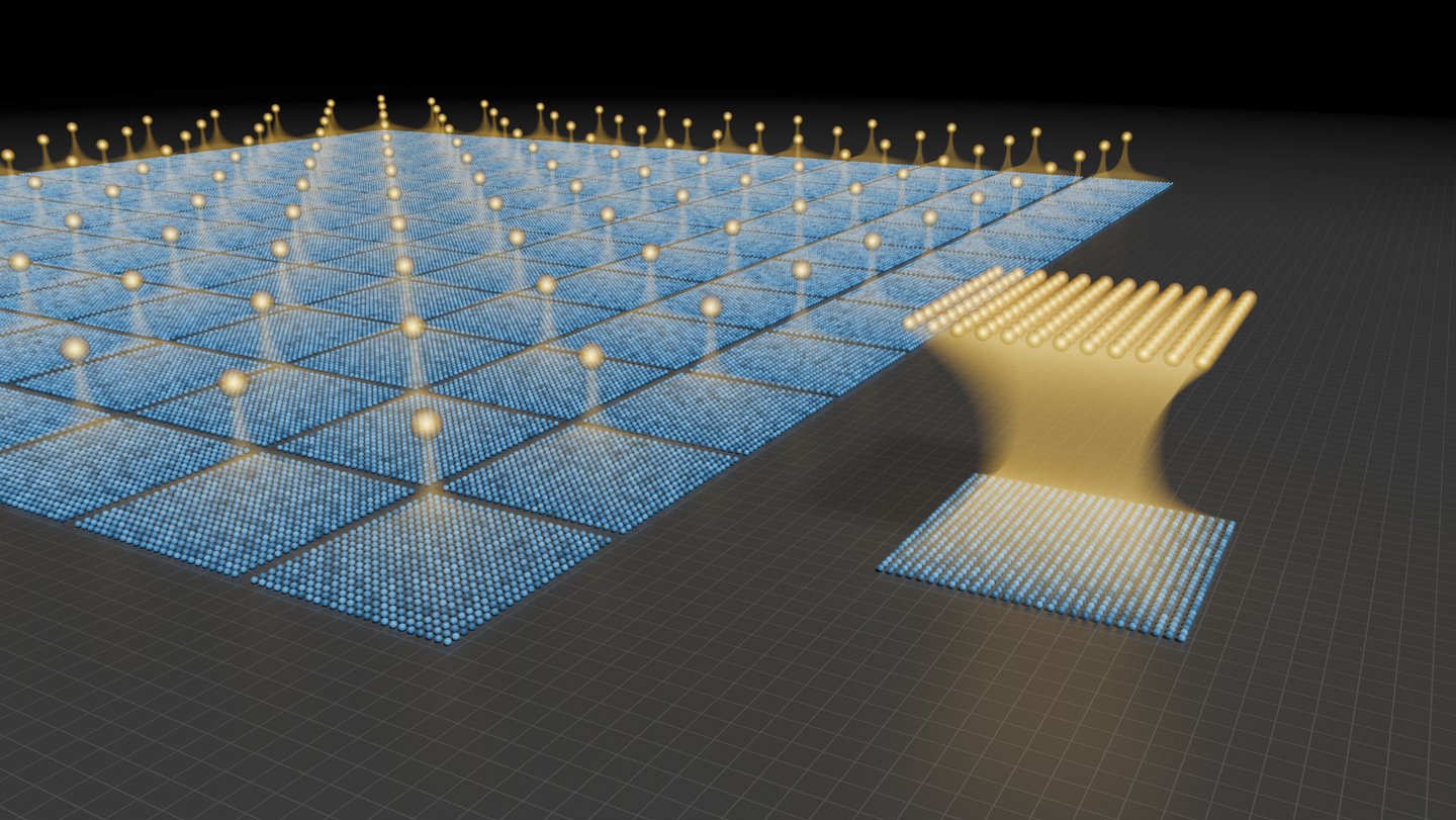 Error correction schemes make reliable logical qubits (gold) from error-prone physical qubits (bl...