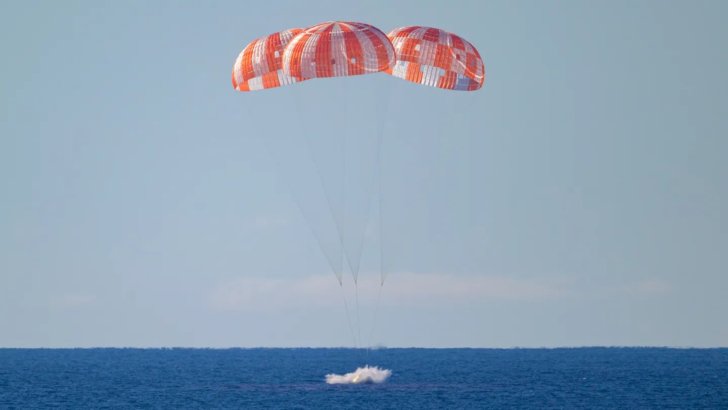 The Orion spacecraft Integrity splashed into the Pacific Ocean at 8:07 p.m. after a journey of ov...
