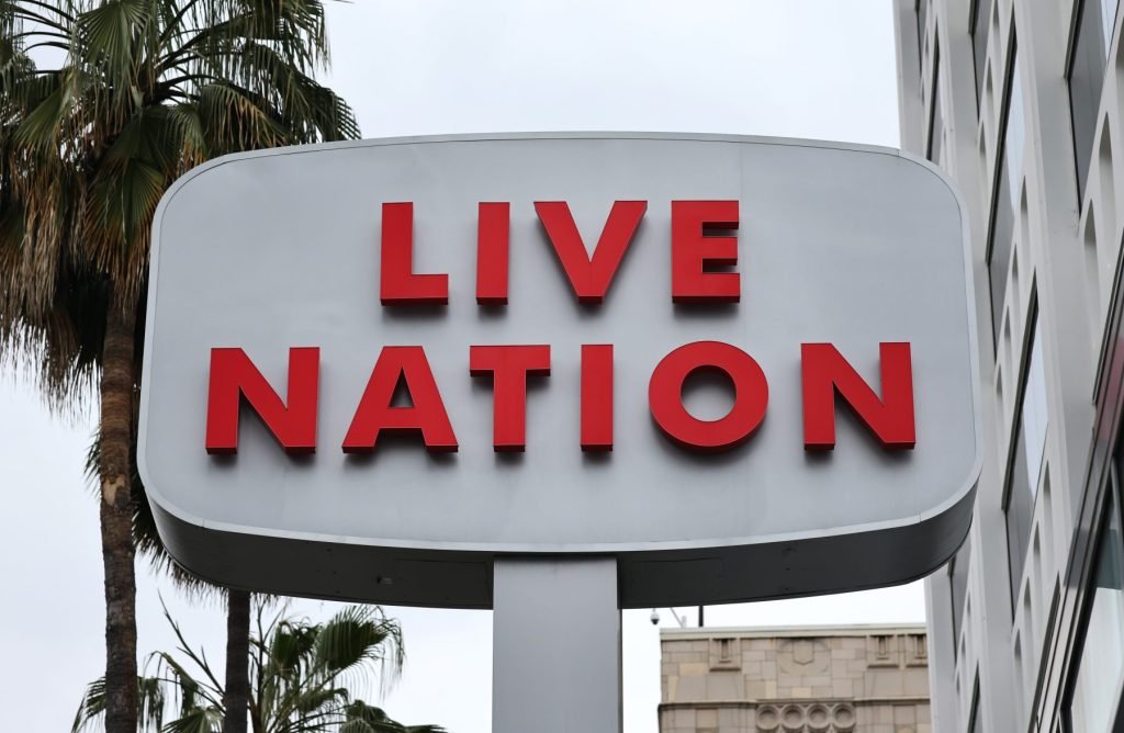 The Live Nation logo is displayed at its corporate office in Hollywood, California. Mario Tama/Ge...
