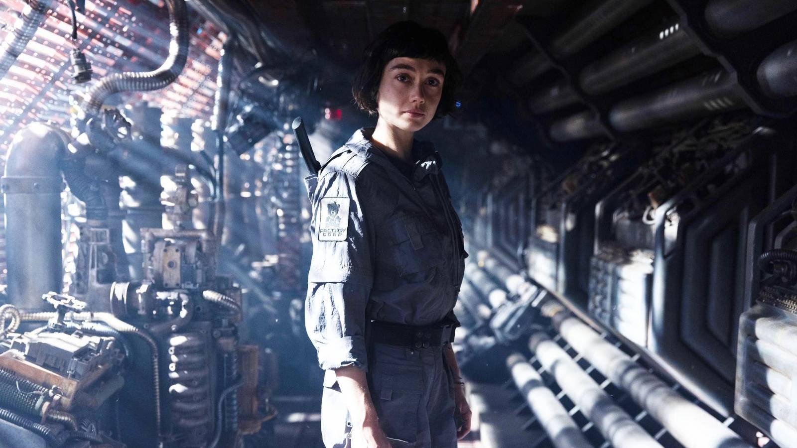 Sydney Chandler as Wendy standing in the USCSS Maginot in Alien: Earth