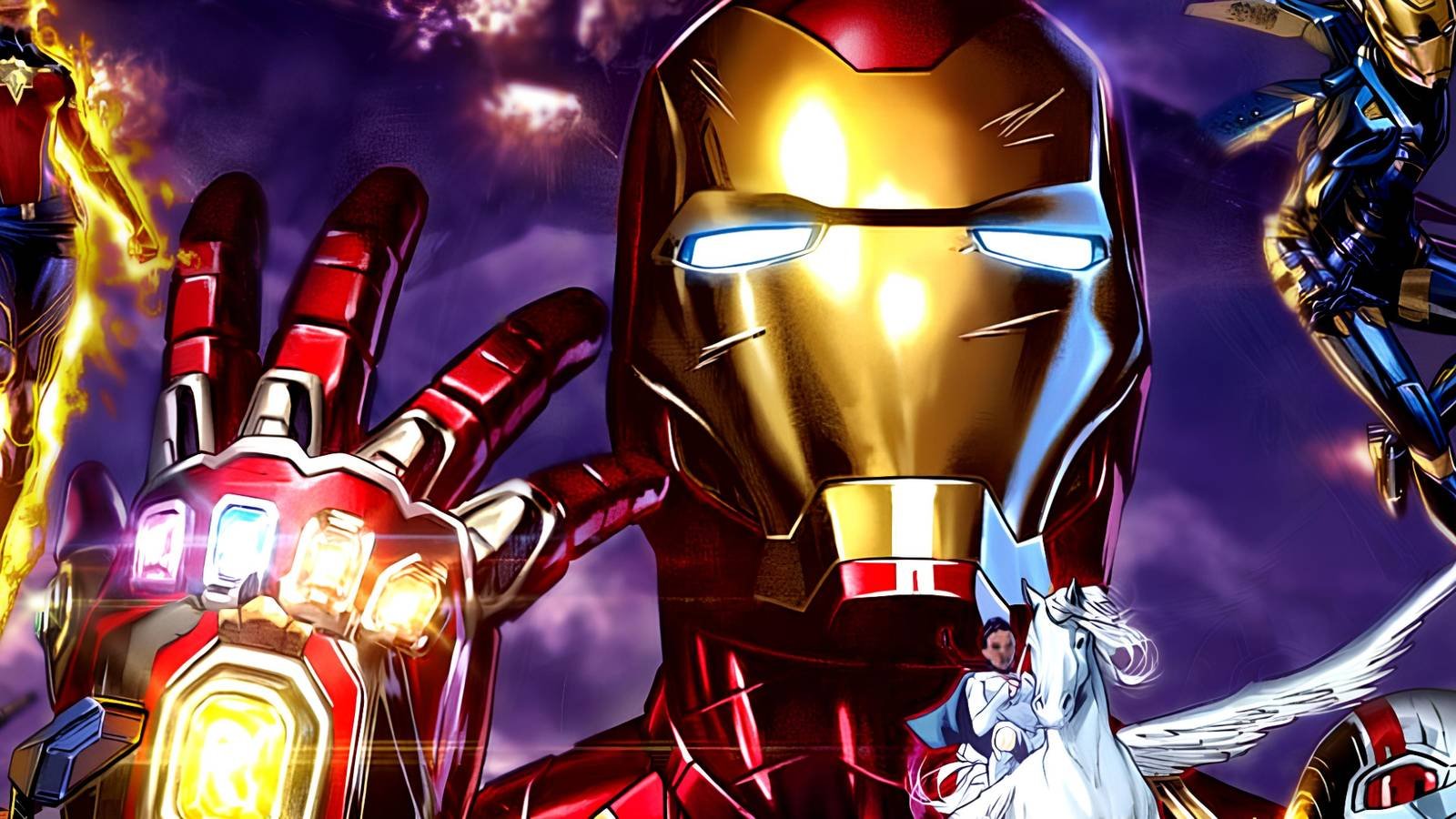 Iron Man wields the Infinity Gauntlet with all the Infinity Stones in Avengers Endgame comic cover