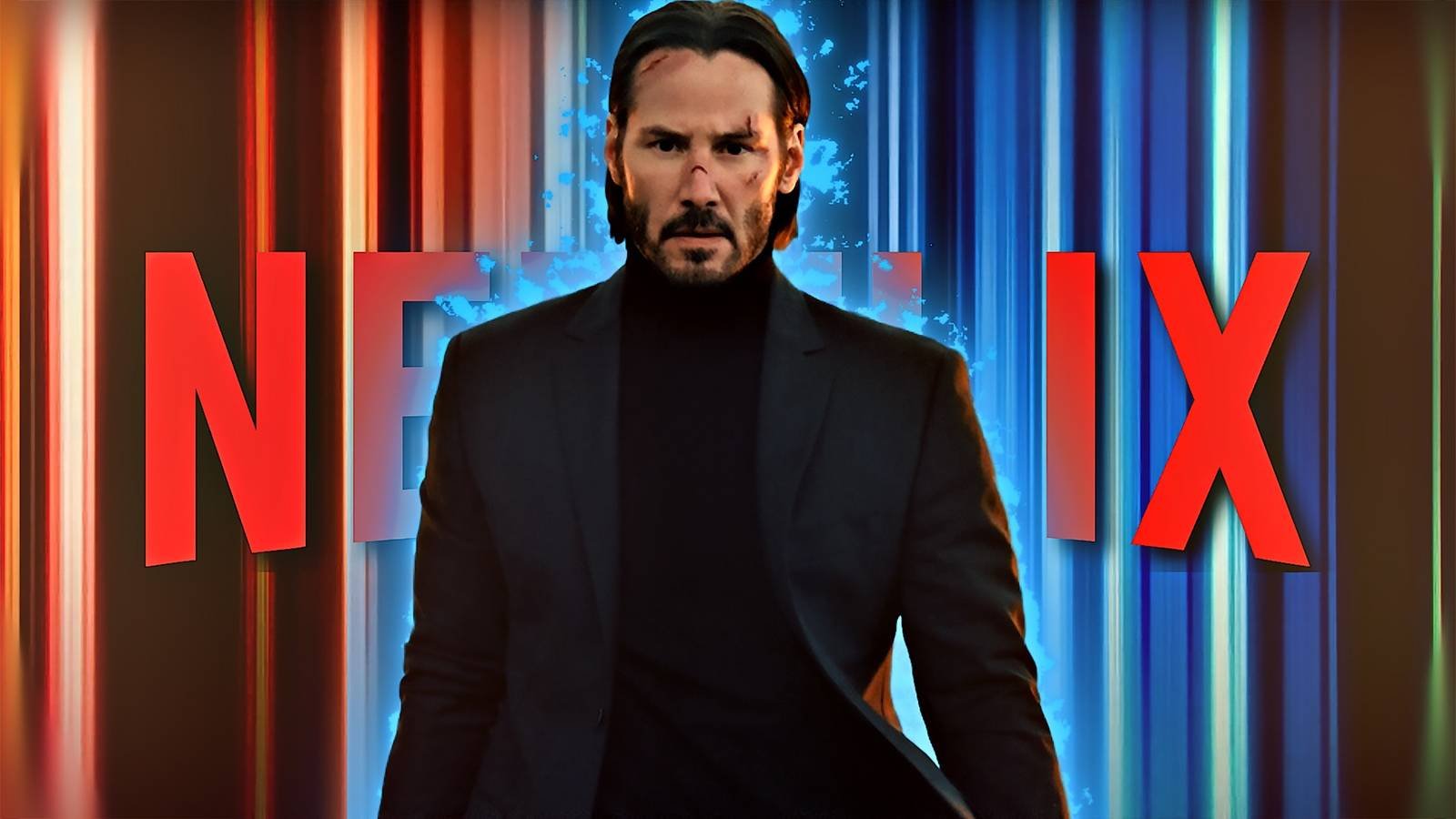 John Wick standing in front of a Netflix logo