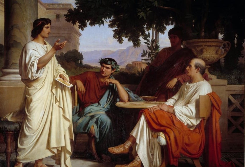 Virgílio, Horácio e Vário na casa de Mecenas; Charles François Jalabert (1819)