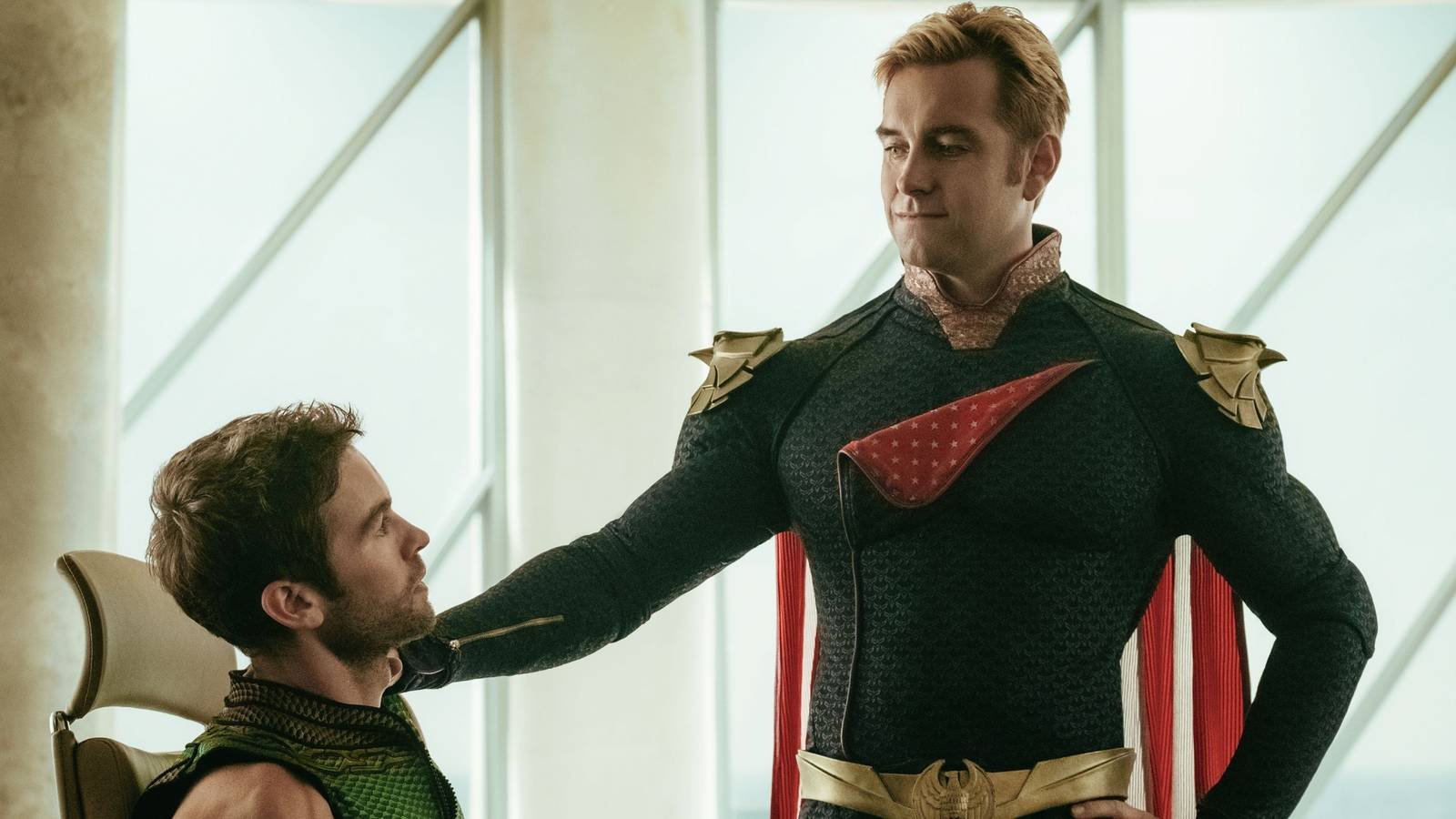 Homelander talking down to The Deep in The Boys