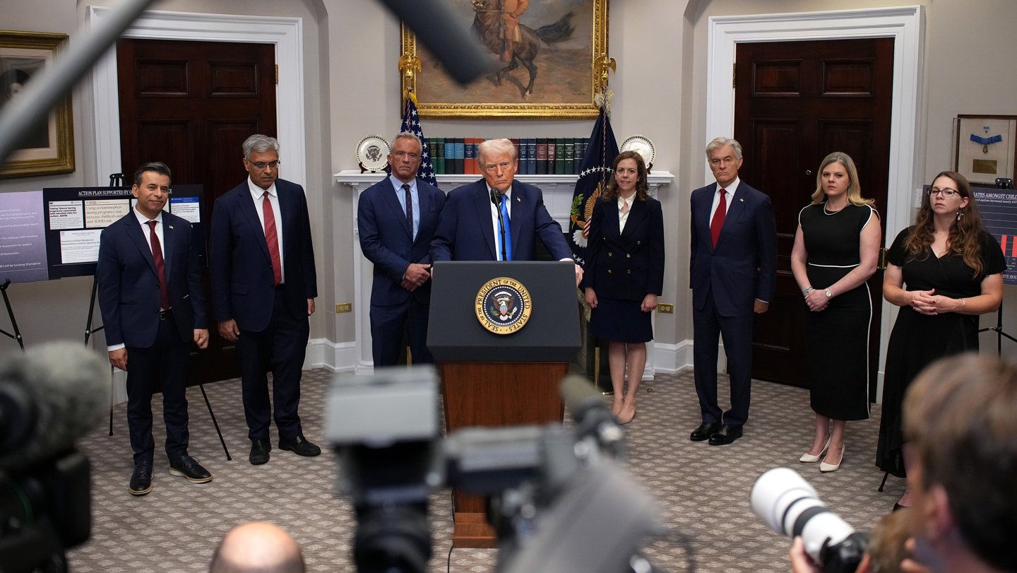 President Trump speaks at a September 2025 briefing on autism, which included remarks that promot...