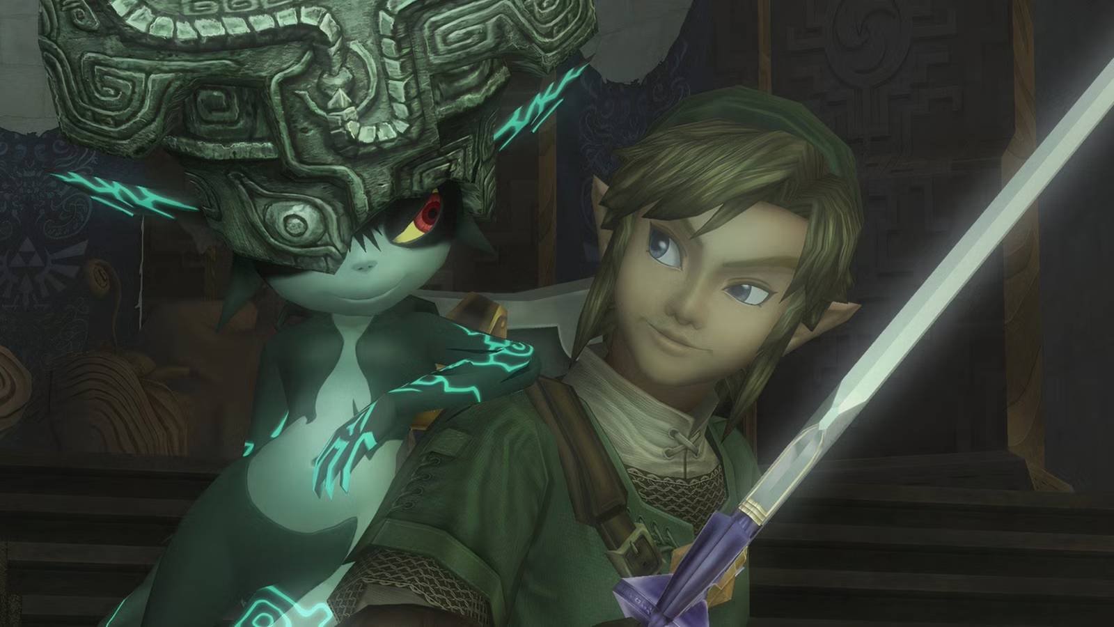 Midna and Link smile together in Zelda: Twilight Princess.