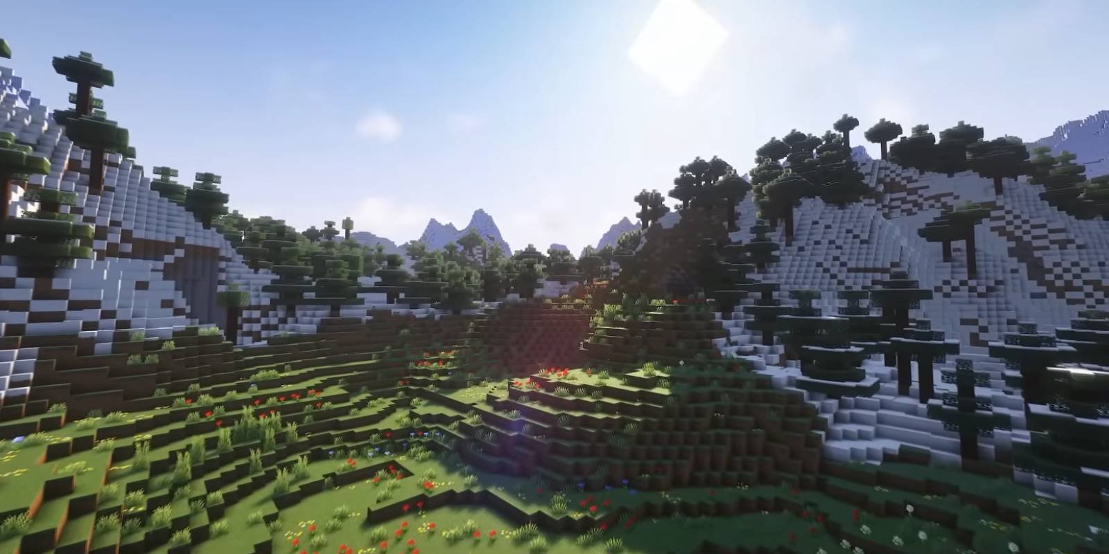 Minecraft survival world with Meadow and Taiga Forest