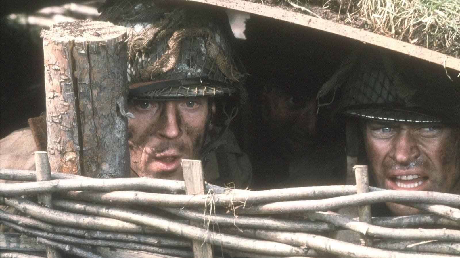 Damian Lewis and Neal McDonough in a bunker in Band of Brothers