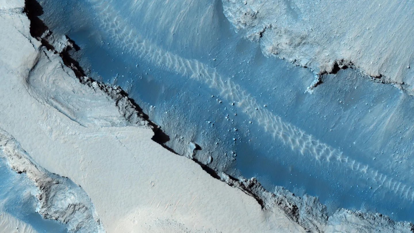 On Mars, Cerberus Fossae (shown) is a dynamic landscape of cliffs and valleys just north of the p...