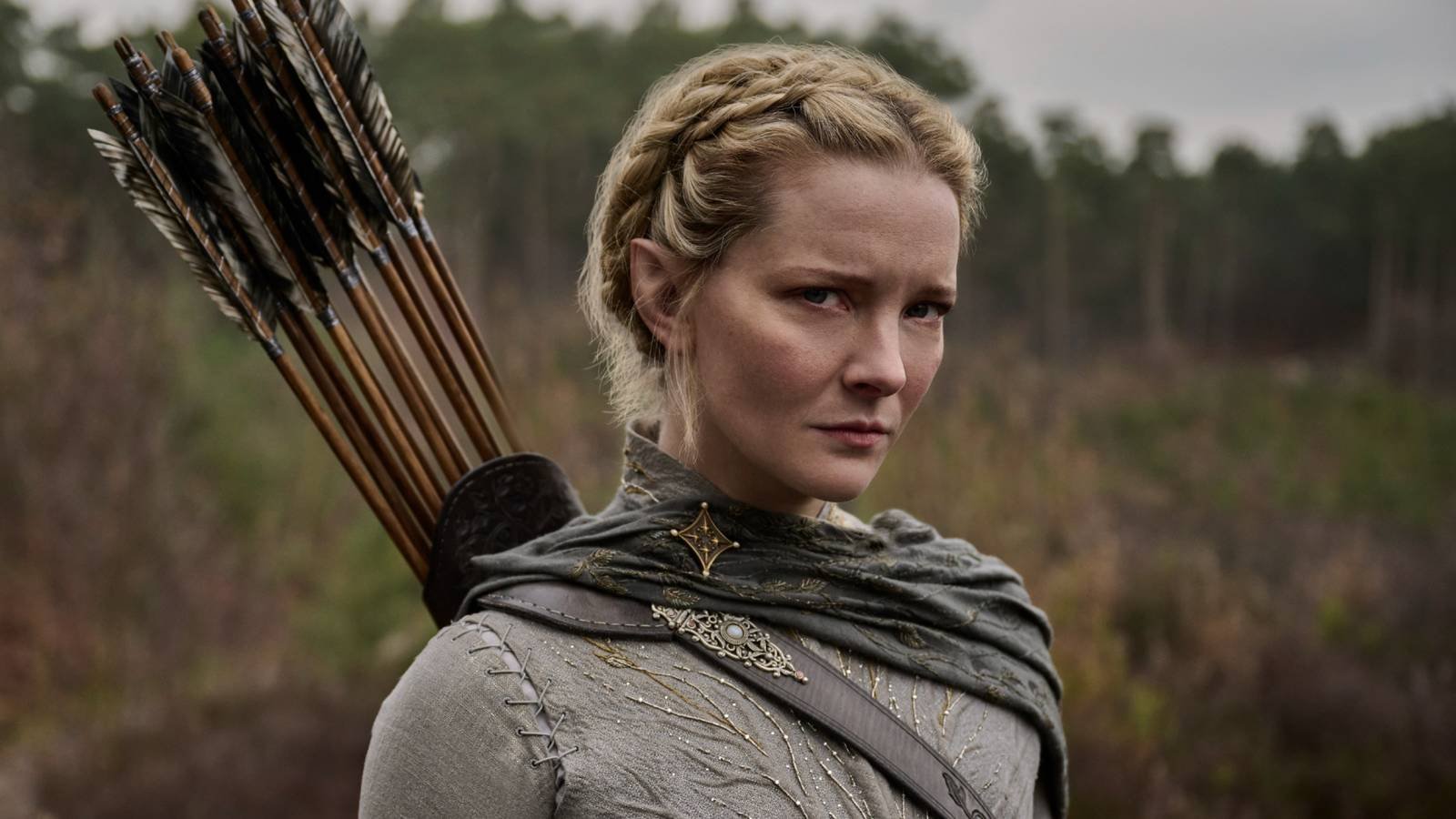Morfydd Clark scowling as Galadriel from The Lord of the Rings: The Rings of Power