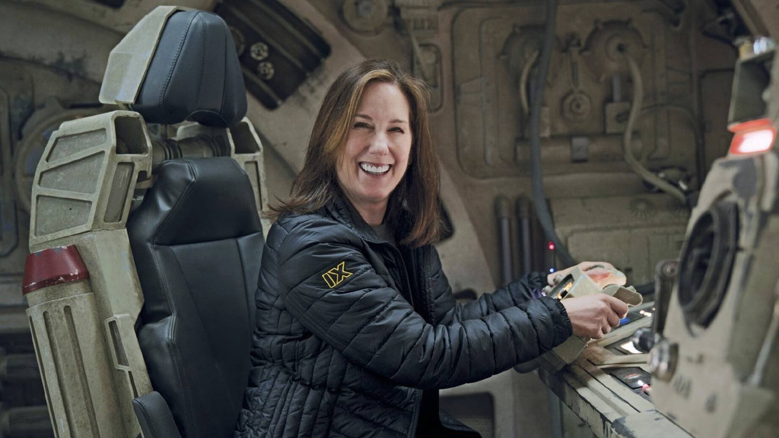 Kathleen Kennedy smiling on the set of The Rise of Skywalker