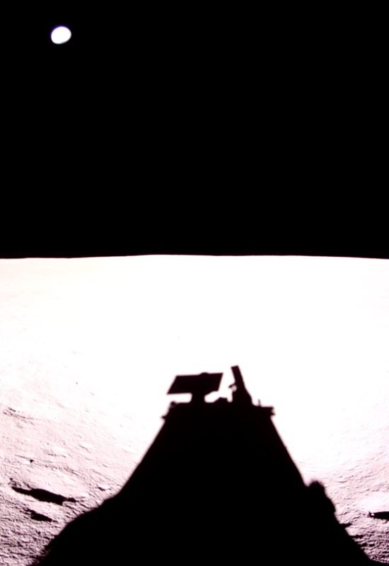 Blue Ghost’s shadow stretches across the moon’s surface after the Firefly Aerospace lander to...
